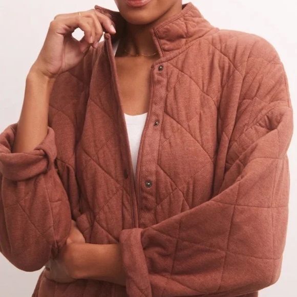 Z Supply Quilted Bomber Jacket in Rust - Picture 3 of 15